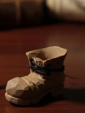Vintage handcarved, signed miniature boot. Ornament or other decor